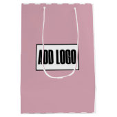 モダンミニマルDusty Pinkストライプ Business Logo ミディアムペーパーバッグ (裏面)