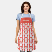 モダンミニマルGeometric Red Christmas Graphic エプロン (着用した状態)