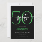 モダンミニマルGreen Fifty Script誕生日 招待状 (正面)