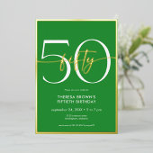 モダンミニマルGreen Fifty Script誕生日 箔招待状 (立ち正面)