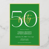 モダンミニマルGreen Fifty Script誕生日 箔招待状 (正面)