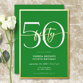 モダンミニマルGreen Fifty Script誕生日 箔招待状