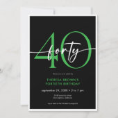 モダンミニマルGreen Forty Script誕生日 招待状 (正面)