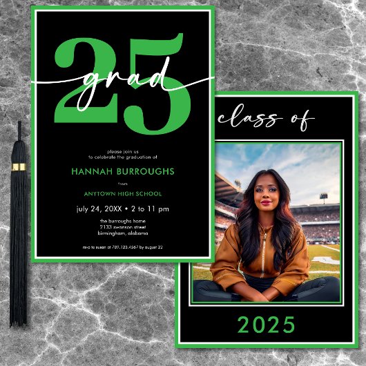 モダンミニマルGreen Script Gradation Party 招待状