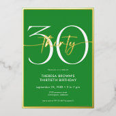 モダンミニマルGreen Thirtyスクリプト誕生日 箔招待状 (正面)