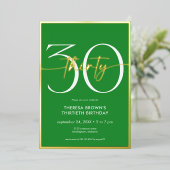 モダンミニマルGreen Thirtyスクリプト誕生日 箔招待状 (立ち正面)