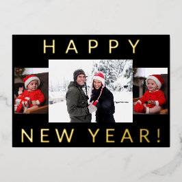 モダンミニマルHappy New Year Black and 実在Data 箔シーズンカード