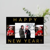 モダンミニマルHappy New Year Black and 実在Data 箔シーズンカード (立ち正面)