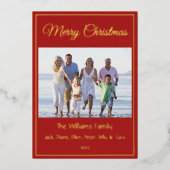 モダンミニマルMerry Christmas家族の写真実在 箔シーズンカード (正面)