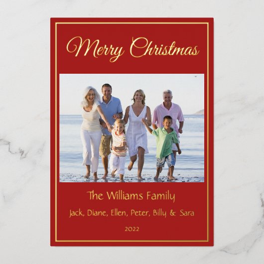 モダンミニマルMerry Christmas家族の写真実在 箔シーズンカード (正面)
