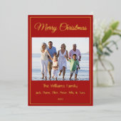 モダンミニマルMerry Christmas家族の写真実在 箔シーズンカード (立ち正面)