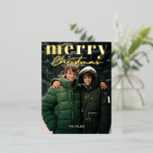 モダンミニマルMerry Christmas 1写真エレガント 箔シーズンポストカード (立ち正面)