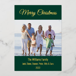 モダンミニマルMerry Christmas Family写真 箔シーズンカード