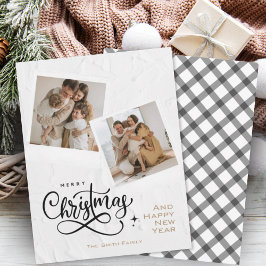 モダンミニマルMerry Christmas Plaid写真 シーズンカード