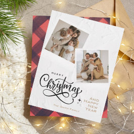 モダンミニマルMerry Christmas Plaid写真 シーズンカード