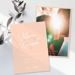モダンミニマルPeach Script Photo結婚's 招待状
