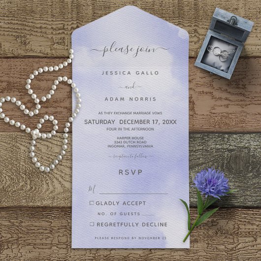 モダンミニマルPeriwinkle Water Color No Dinner オールインワン招待状