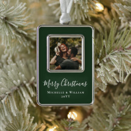 モダンミニマルPhoto Christmas Script Green シルバープレートフレームオーナメント