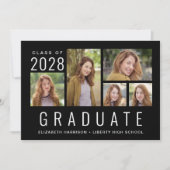 モダンミニマルPhoto Collage Black卒業 案内状 (正面)