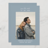 モダンミニマルPhoto Dusty Blue 結婚's セーブザデート (正面/裏面)