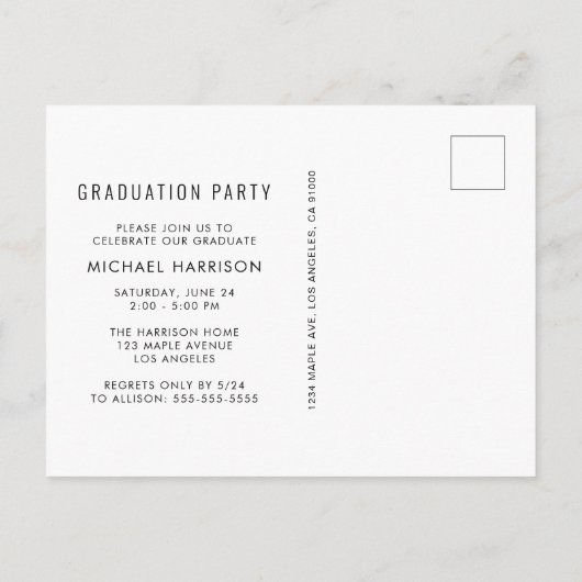 モダンミニマルPhoto Strip卒業式パーティー インビテーションポストカード (裏面)