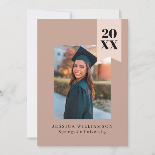 モダンミニマルPink Ribbon卒業写真 案内状 (正面)