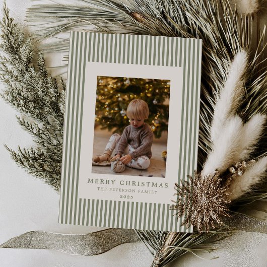 モダンミニマルPinstripe Christmas Family Photo シーズンカード