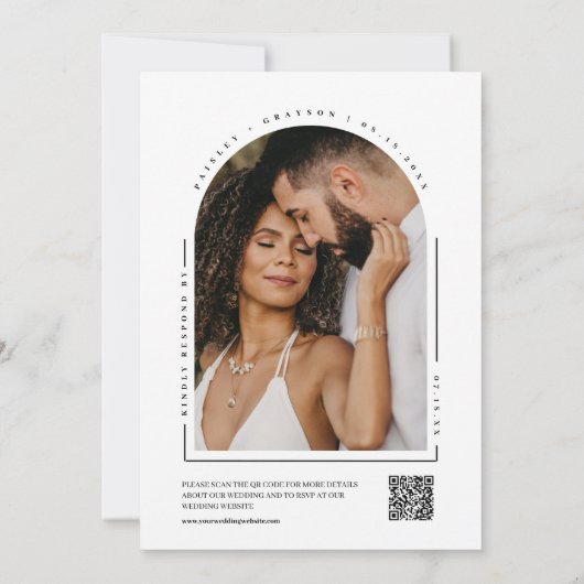 モダンミニマルSage Arch QRコードの結婚写真 招待状 (裏面)