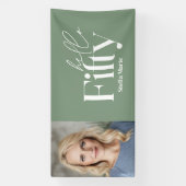 モダンミニマルSage Green写真50th birthday 横断幕 (縦)