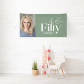 モダンミニマルSage Green写真50th birthday 横断幕 (インサイチュ)