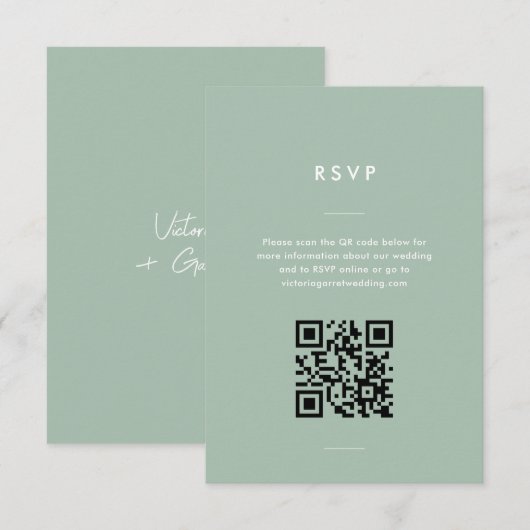 モダンミニマルSage Green結婚 Script 出欠カード (正面/裏面)