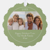 モダンミニマルSage Green – クリスマス3写真 オーナメントカード (裏面)