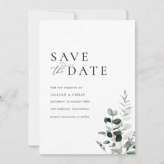 モダンミニマルsage green save date card 招待状 (正面)