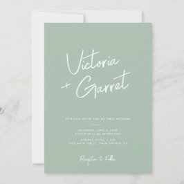 モダンミニマルSage Green Script Photo結婚's 招待状