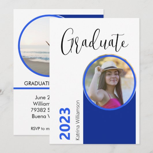 モダンミニマルScript Graduation Partyの写真 招待状 (正面/裏面)