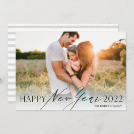 モダンミニマルScript Happy New Year Photo Holiday シーズンカード