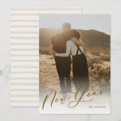 モダンミニマルScript Happy New Year Photo Holiday シーズンカード (正面/裏面)