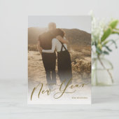 モダンミニマルScript Happy New Year Photo Holiday シーズンカード (スタンド正面)