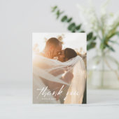 モダンミニマルScript Photo結婚's Thank You ポストカード (スタンド正面)