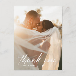 モダンミニマルScript Photo結婚's Thank You ポストカード