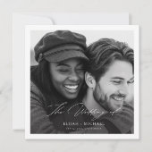 モダンミニマルScript Photo Budget 結婚 Square 招待状 (正面)