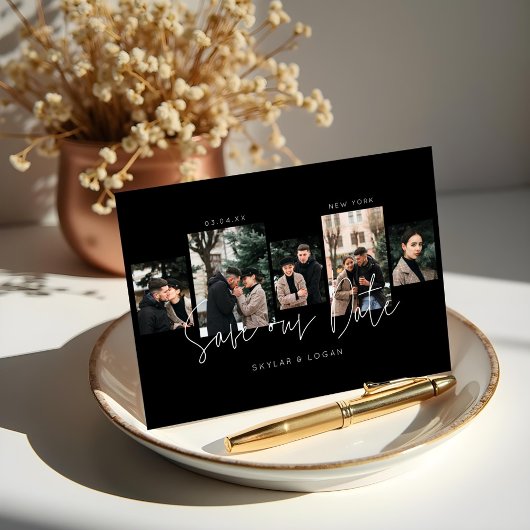 モダンミニマルTypographic Photo Collage Black セーブザデート