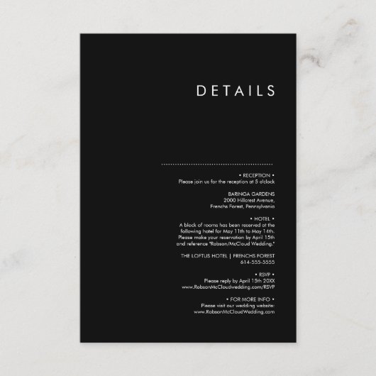 モダンミニマ伝統的リスト結婚ブラック エンクロージャーカード (正面)