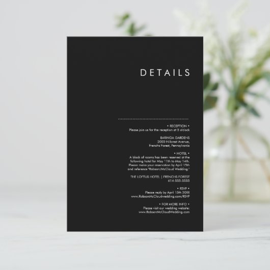 モダンミニマ伝統的リスト結婚ブラック エンクロージャーカード (スタンド正面)