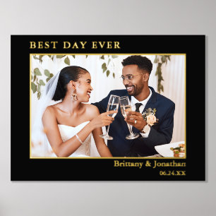モダンミニマ最高のリストの日結婚の写真金ゴールド 箔ポスター