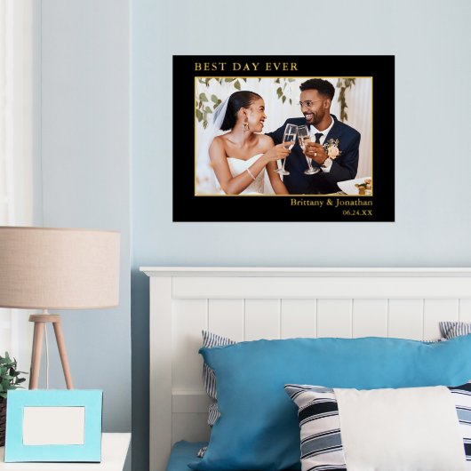 モダンミニマ最高のリストの日結婚の写真金ゴールド 箔ポスター (インサイチュ (寝室))