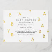 モダンミニマ男女兼用リストの赤ちゃん実在シャワー 箔招待状 (正面)