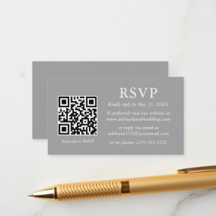 モダンミニマ結婚リストのグレーQR RSVP エンクロージャーカード