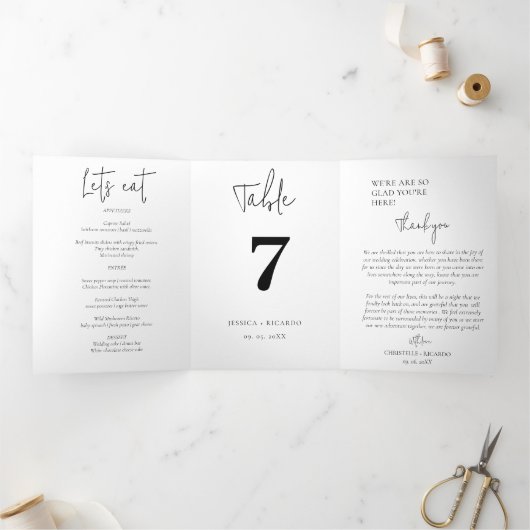 モダンミニマ結婚リストのテーブル番号 三つ折りクリスマスカード (内部)