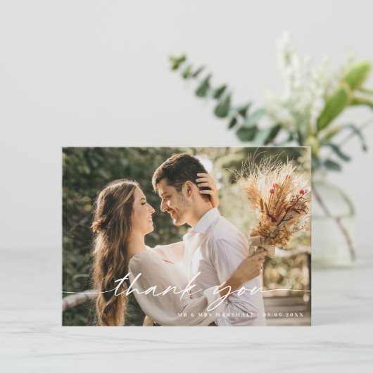 モダンミニマ結婚リストの写真サンキューカード サンキューカード (スタンド正面)